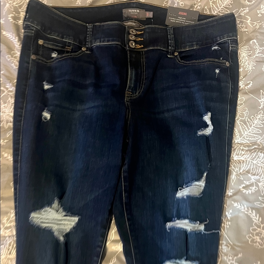 Torrid High Rise Ripped Jeans in Indigo